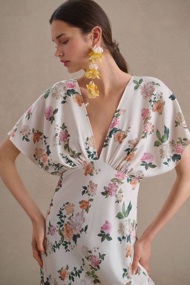 BHLDN Leila Deep-V Flutter-Sleeve Satin A-Line Gown #2