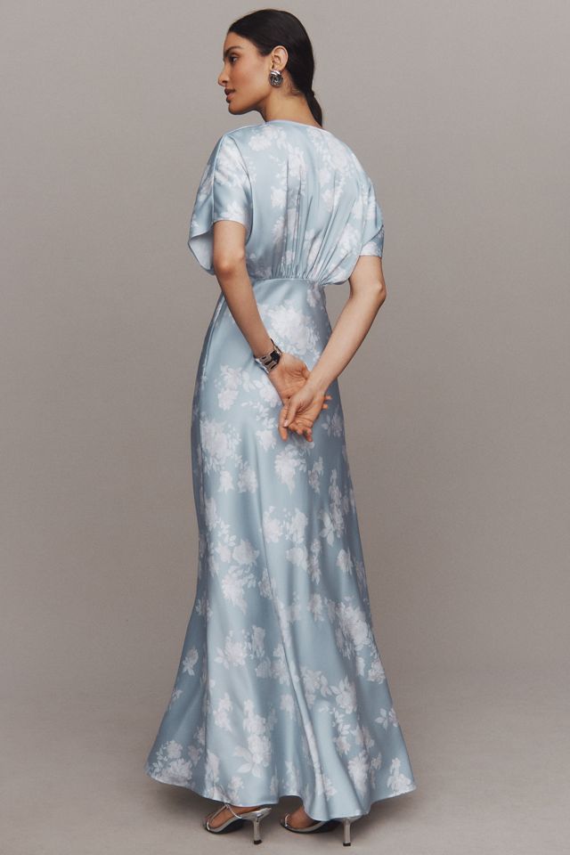 BHLDN Leila Deep-V Flutter-Sleeve Satin A-Line Gown #1