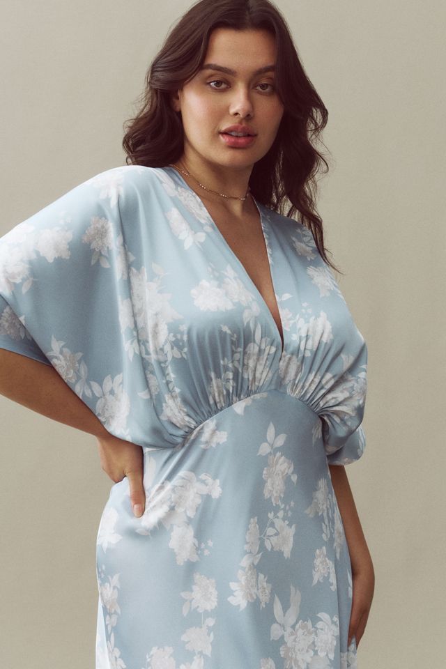 BHLDN Leila Deep-V Flutter-Sleeve Satin A-Line Gown #6