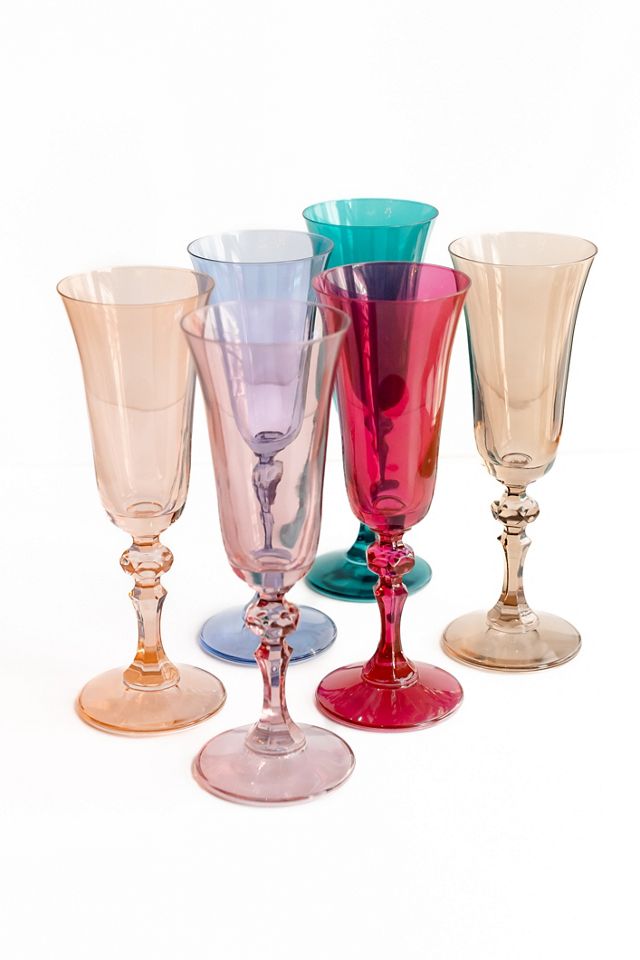 Estelle Colored Glass Champagne Flute 6-Piece Set Mixed