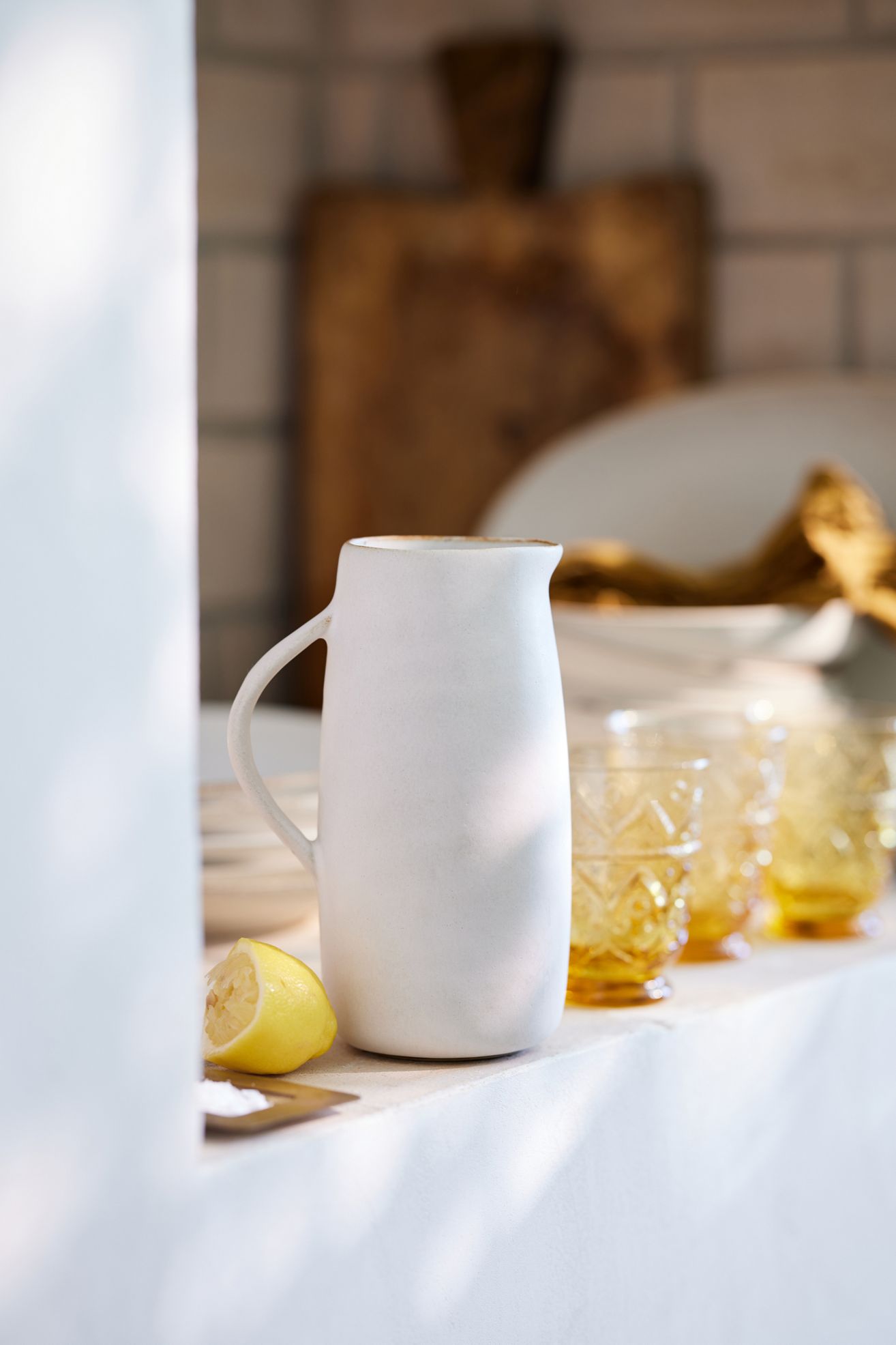The Jasper Portuguese Stoneware Pitcher - White, Standard, One Size