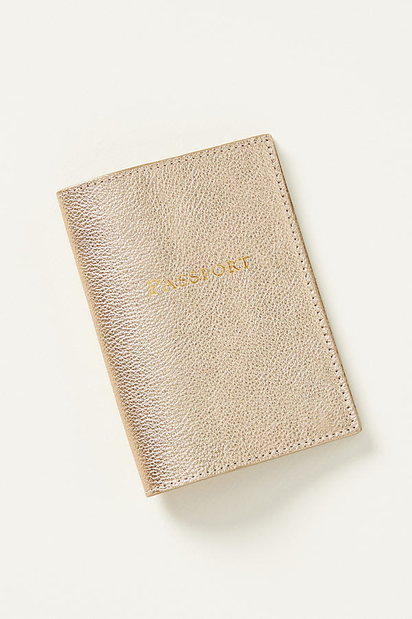 Graphic Image Wanderer Contrast Leather Passport Holder In Gold