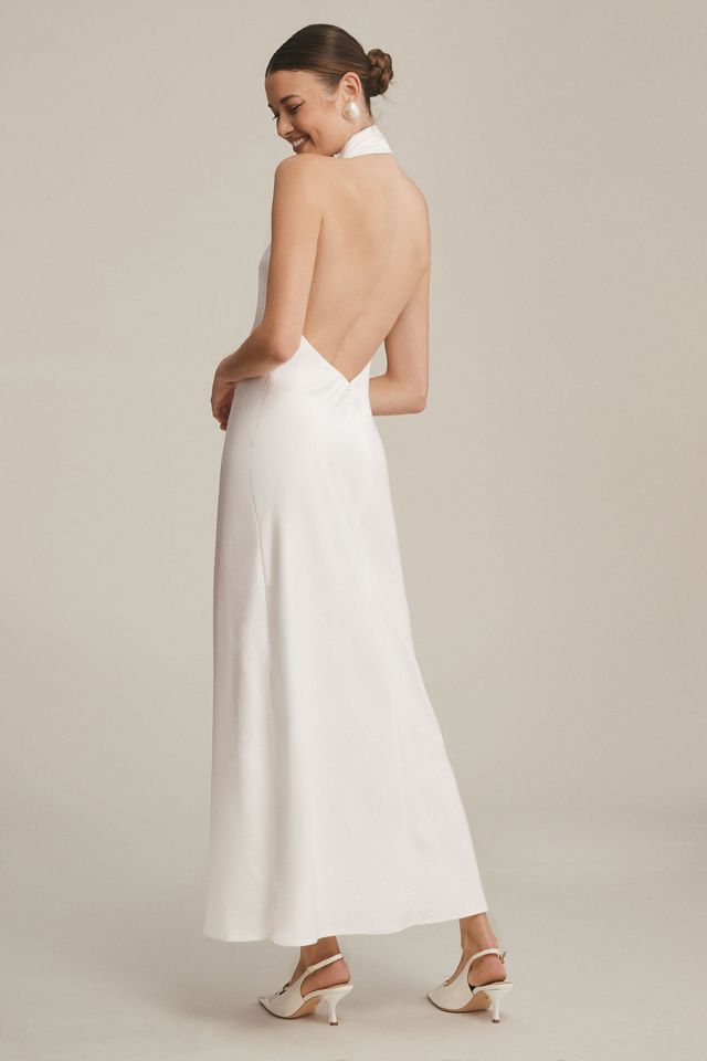 Brandy White Plunge Tassel Backless Halter Dress - ShopperBoard