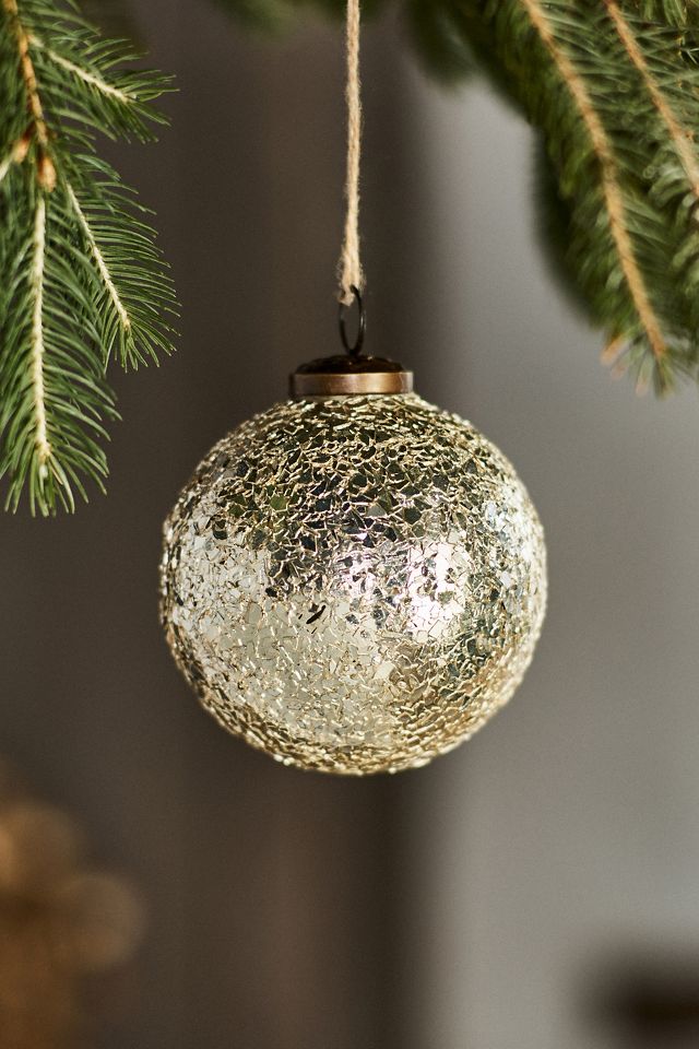 Silver Flake Glass Globe Ornament | AnthroLiving