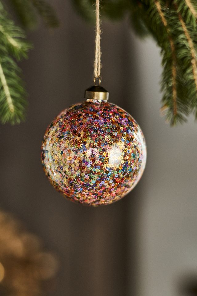 Sequined Glass Globe Ornament 