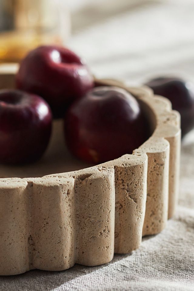 Scalloped Travertine Serving Bowl #1