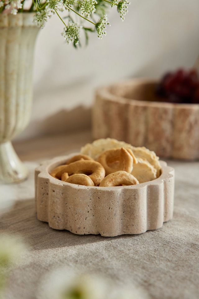 Scalloped Travertine Serving Bowl #2