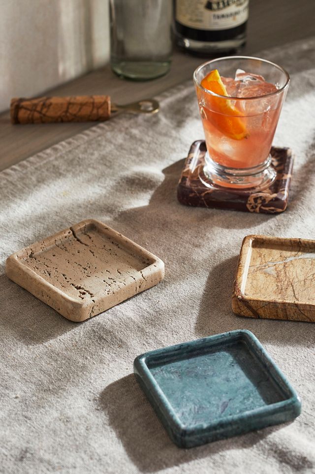 Wood and Marble Coasters (Set of 4)