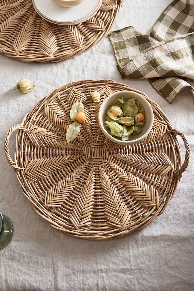 Leafy Rattan Handle Tray #1