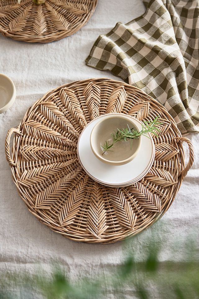 Leafy Rattan Handle Tray #2