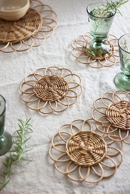 Scalloped Rattan Coasters, Set of 4