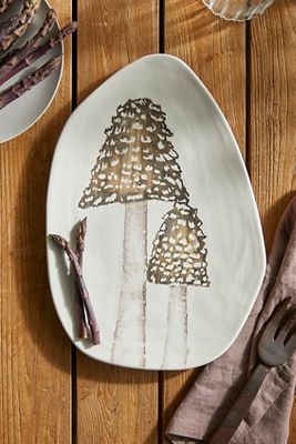 Terrain Mushroom Oval Serving Platter, Dark Brown In White