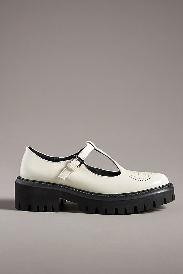Bibi Lou Cathy Leather T-strap Mary Janes In White