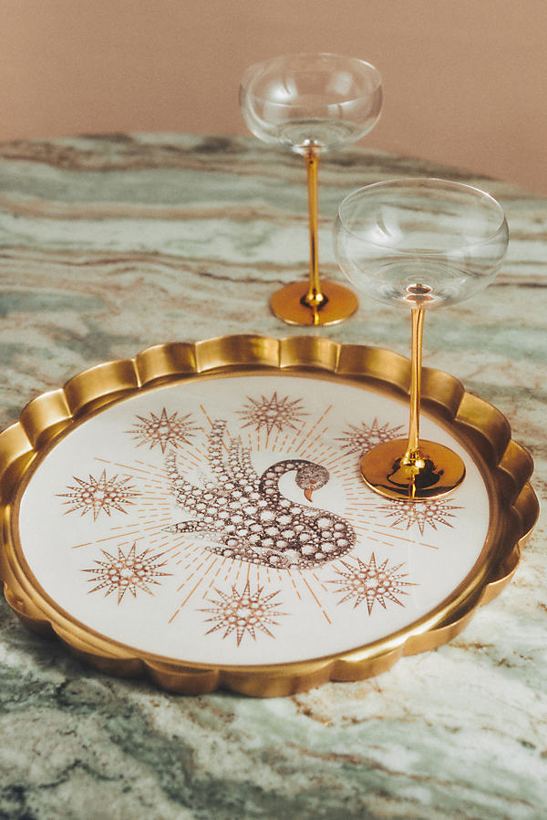 Catherine Martin for Anthropologie Starry Night Scalloped Round Metal Tray