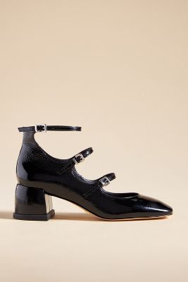 Vicenza Triple-strap Mary Jane Heels In Black