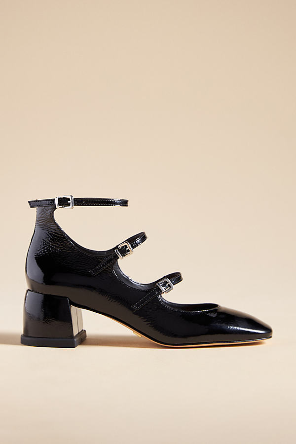 Vicenza Triple-Strap Leather Mary Jane Heels
