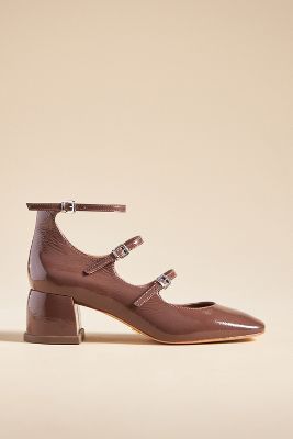Vicenza Triple-strap Mary Jane Heels In Brown
