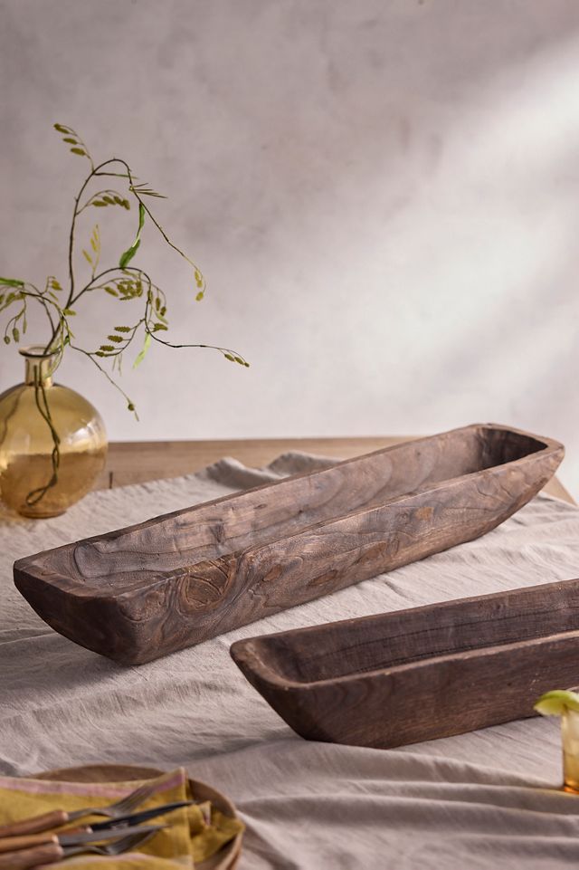 Carved Wood Trough Planter, Large #2
