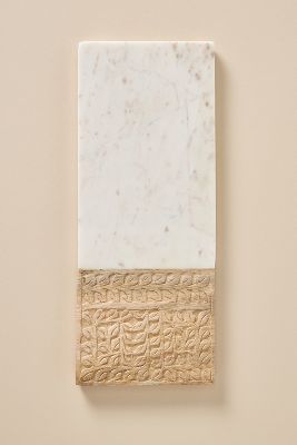 Anthropologie Rectangle Carved Wood & Marble Cheese Board By  In Beige Size Rectangle