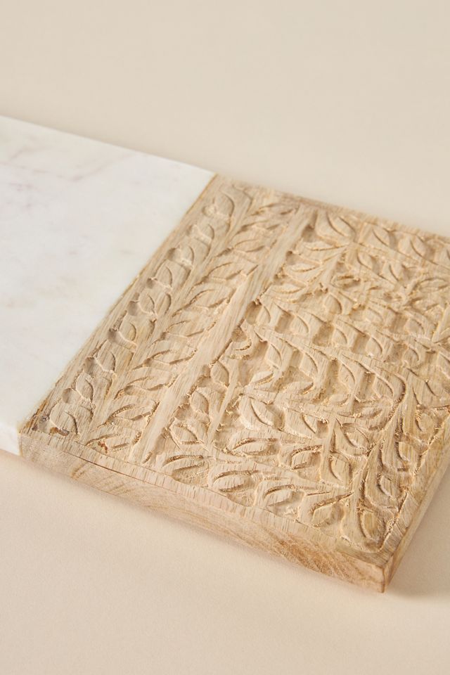Rectangle Carved Wood & Marble Cheese Board #1