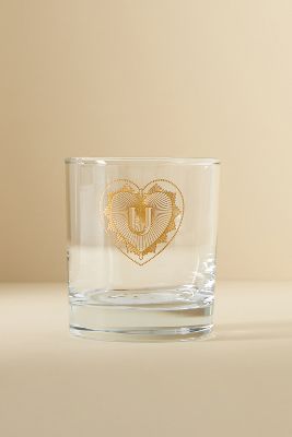 Anthropologie Charming Monogram Old Fashioned Glass In Gold