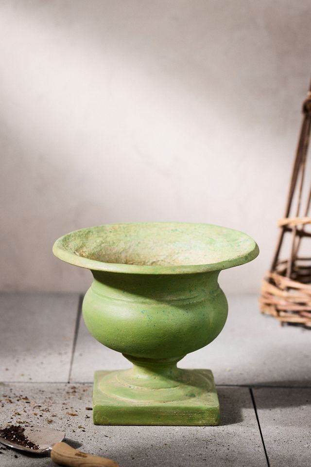 Green Cast Stone Urn #1