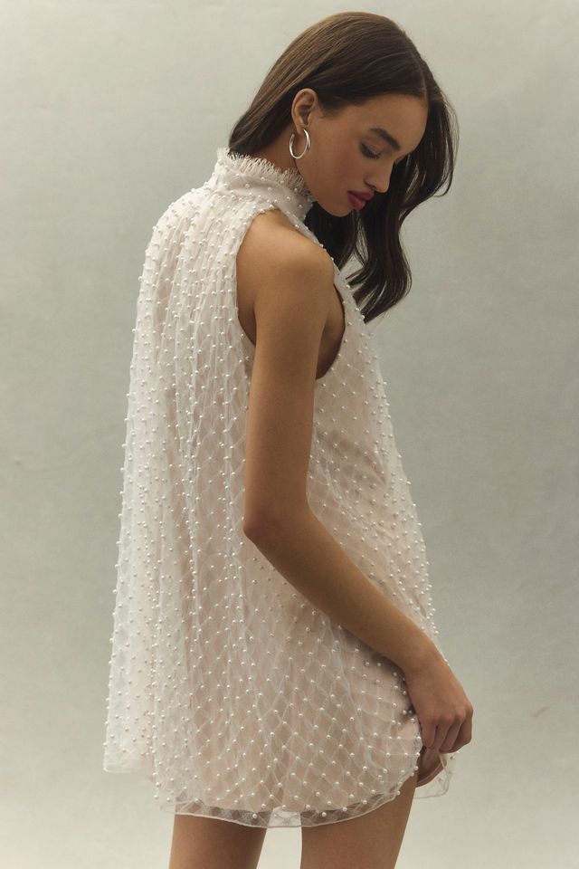 Tadashi Shoji Milena Allover Pearl Halter Mini Dress #2