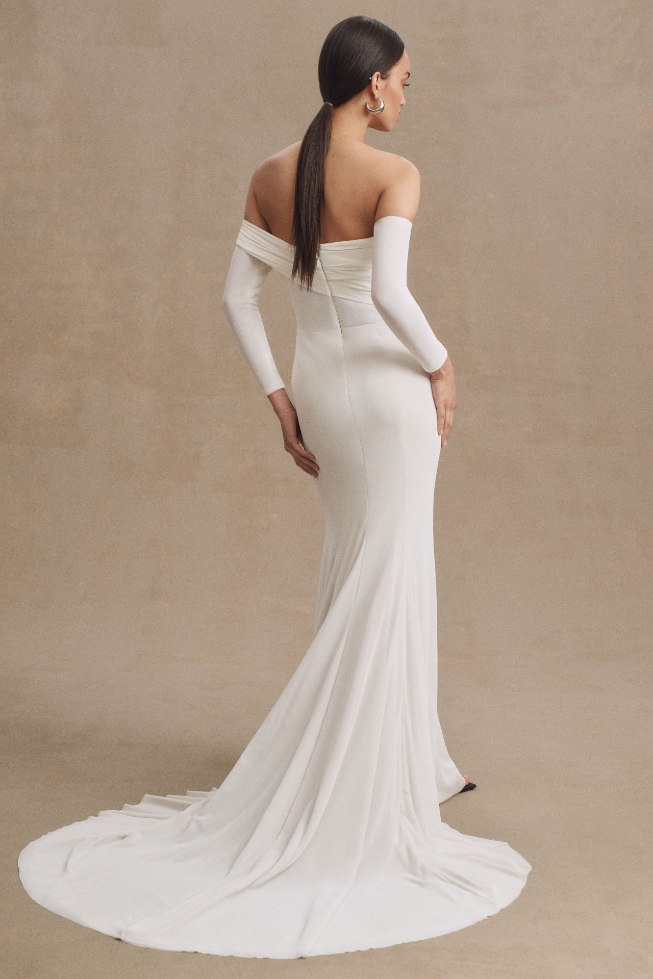 Wtoo by Watters Milligan Off-The-Shoulder Long-Sleeve Column Wedding Gown