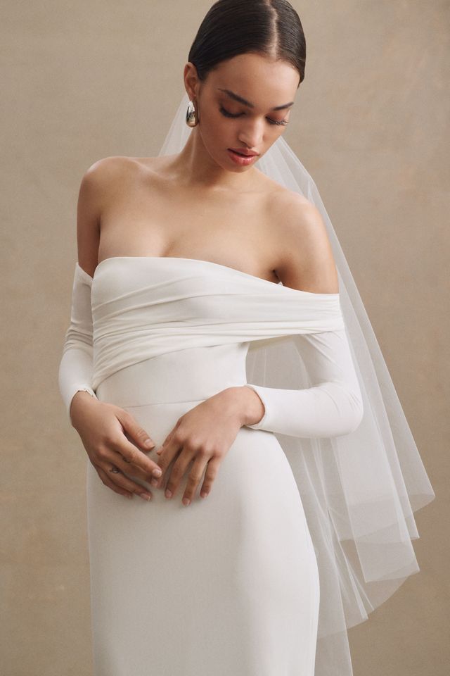 Wtoo by Watters Milligan Off-The-Shoulder Long-Sleeve Column Wedding Gown #1