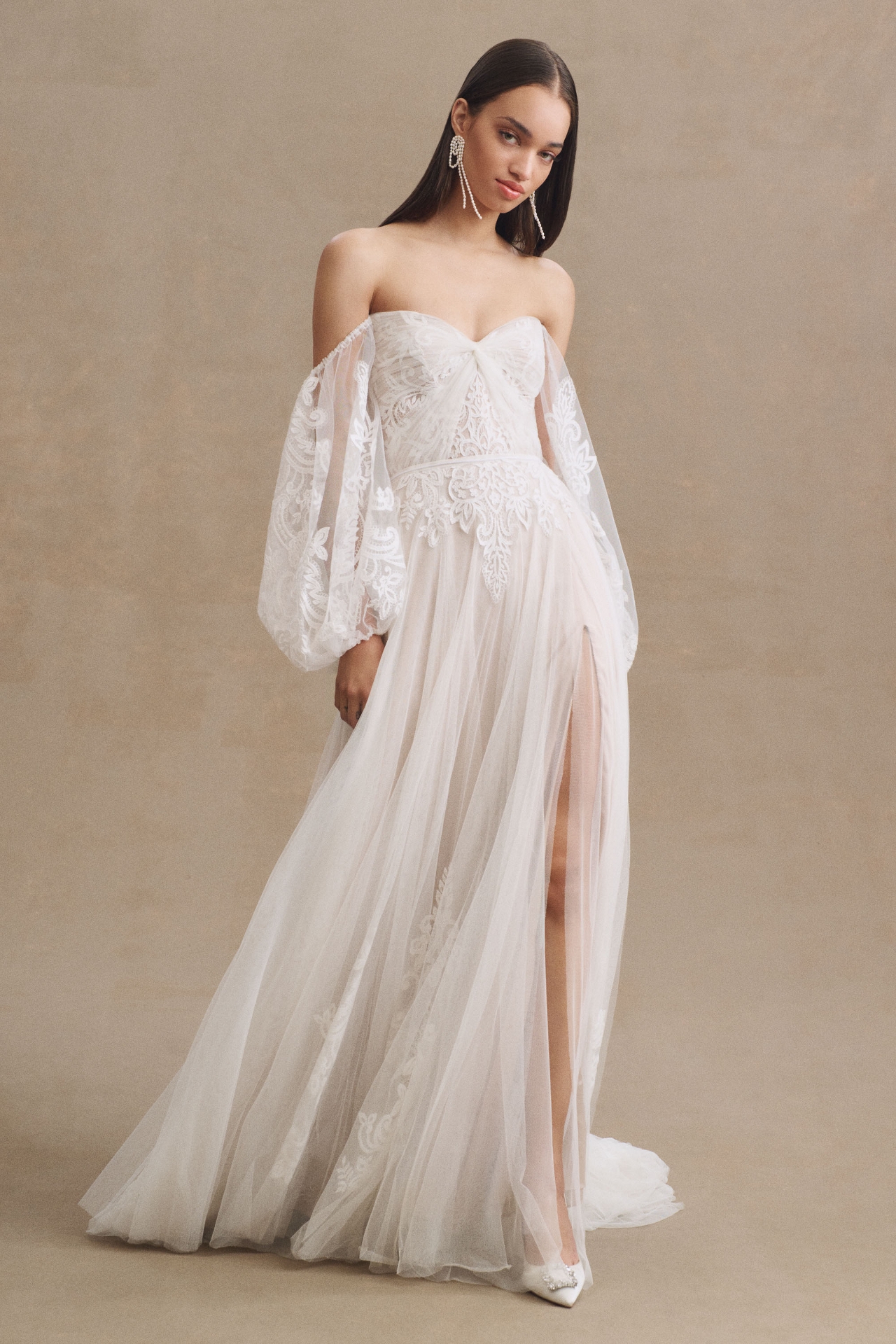 Willowby by Watters Persephone Sweetheart Off-The-Shoulder Side-Slit Lace Wedding Gown