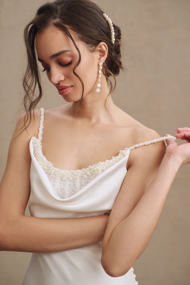 Watters Garance Cowl-Neck Satin Sheath Wedding Gown #5