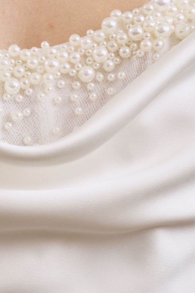 Watters Garance Cowl-Neck Satin Sheath Wedding Gown #7