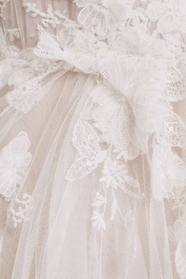 Watters Calia Plunge V-Neck Floral Tulle Ball-Skirt Wedding Gown #4