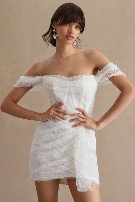 Watters Gibson Off-the-shoulder Beaded Mini Dress In White