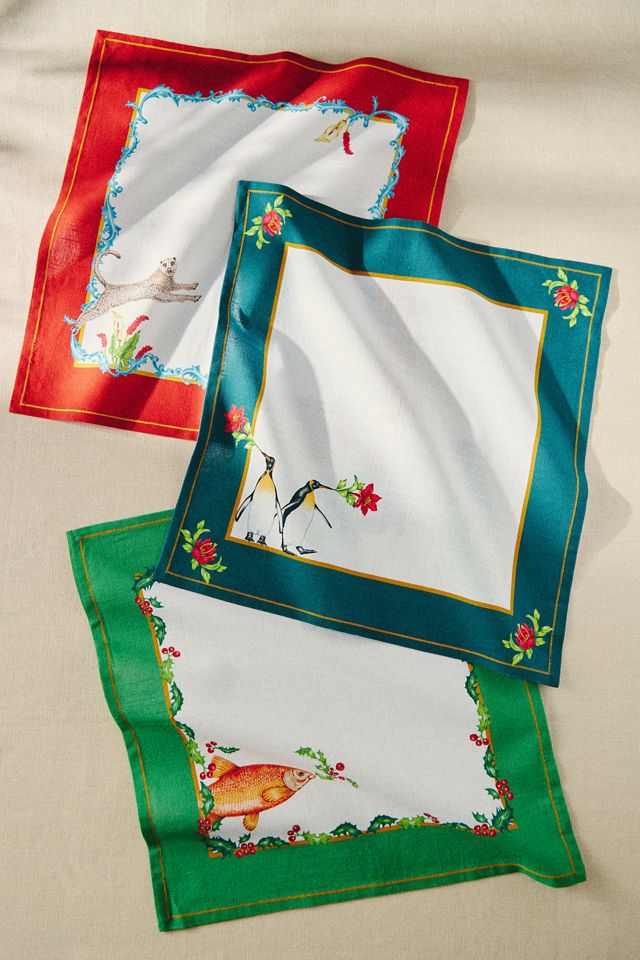 Twelve Days of Christmas Cloth Napkins - Set of 12 napkins – White