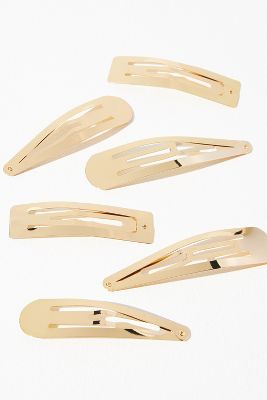 By Anthropologie Assorted Shapes Classic Snap Hair Clips, Set Of 6 In Gold