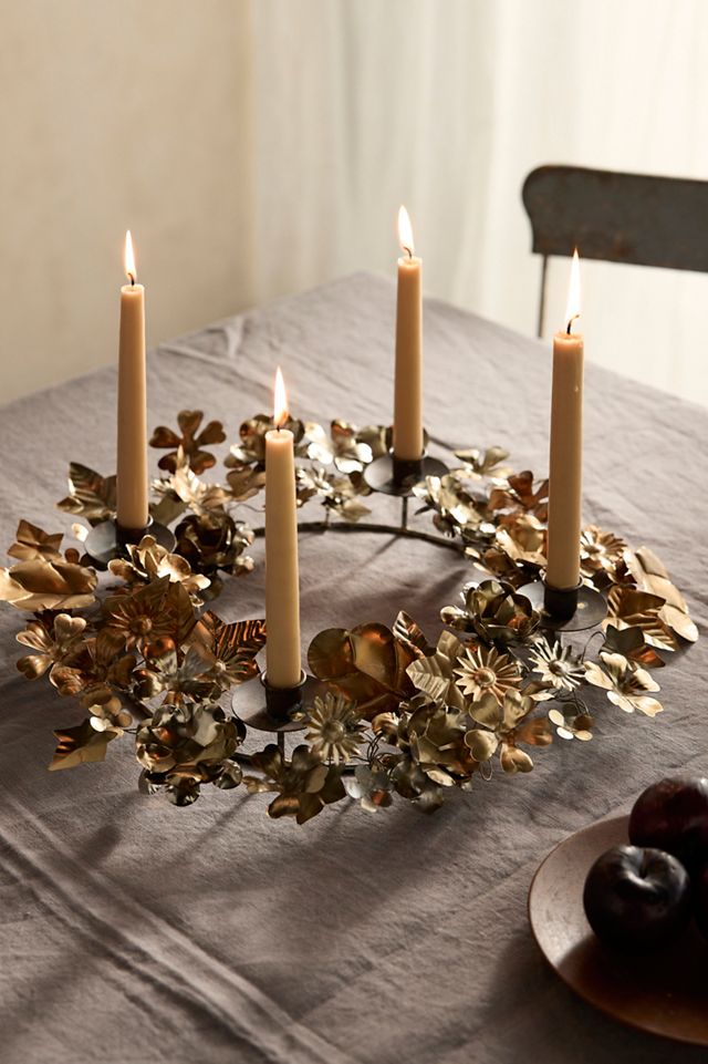 Metal Floral Candleholder, Rust-Finish