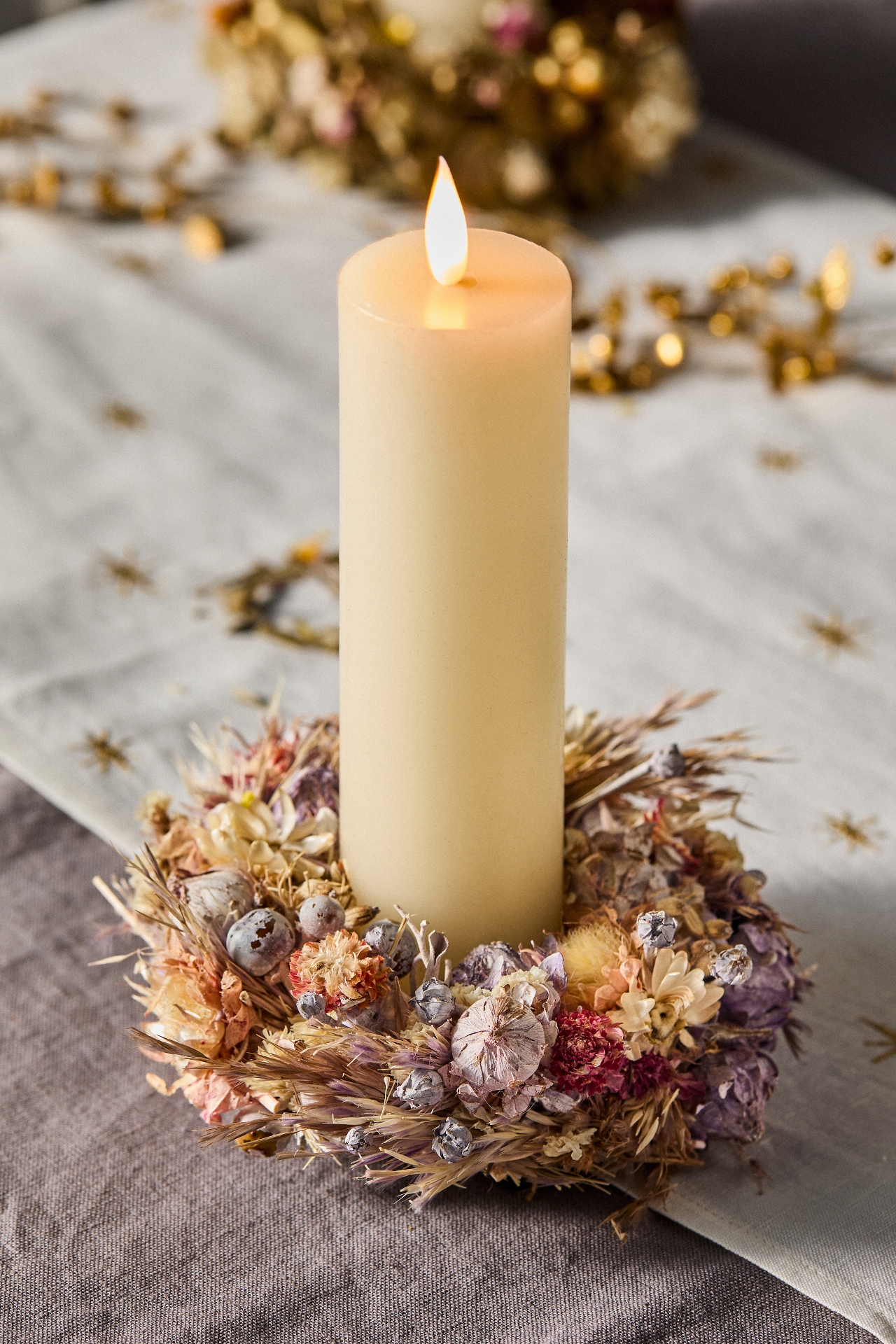 Mini Preserved Holly, Eucalyptus + Phalaris Wreath