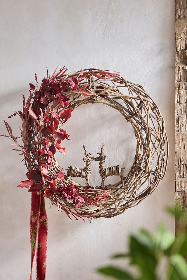 Anthropologie Woven 2024 Vine Reindeer Wreath