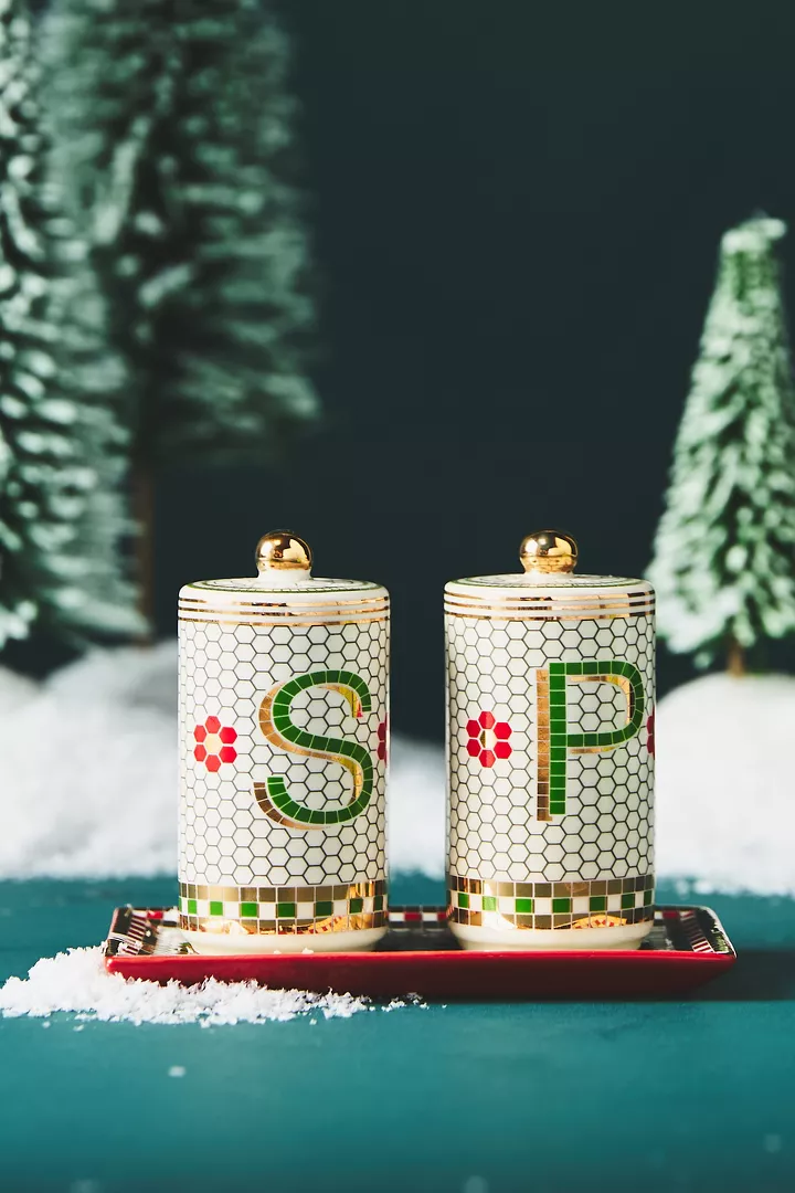 Festive Tile Handpainted Stoneware Salt & Pepper Shakers from anthropologie.com