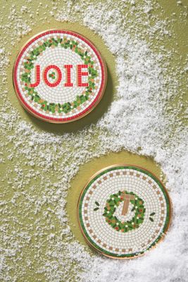 Bistro Tile Stoneware 24k Gold Accent Festive Coaster