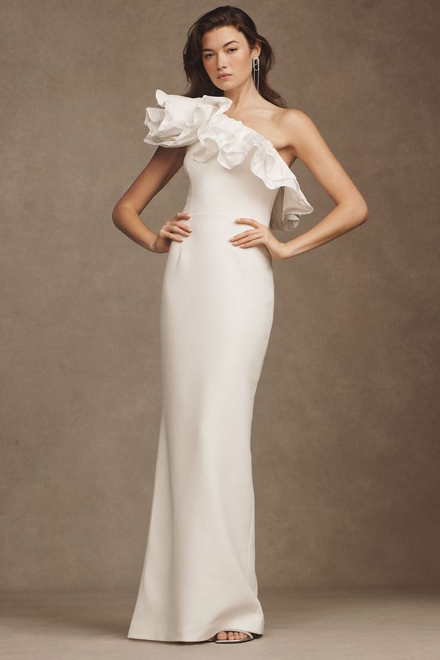 ◆関税込◆【REBECCA VALLANCEC】one-shoulder crepe gown REBECCA VALLANCE Odetta one-shoulder cape-effect textured