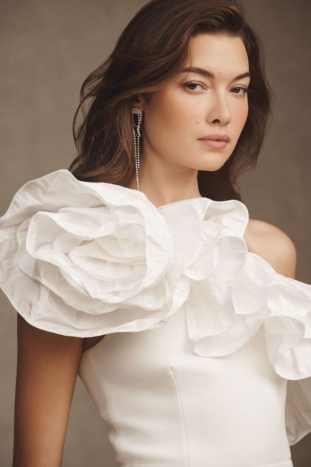 Rebecca Vallance Chloe Taffeta One-Shoulder Crepe Column Gown #3