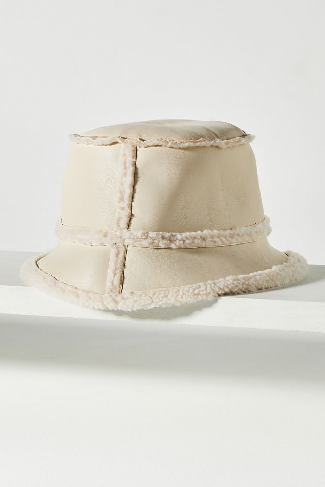 By Anthropologie Sherpa-Trimmed Faux-Leather Bucket Hat  display picture 1