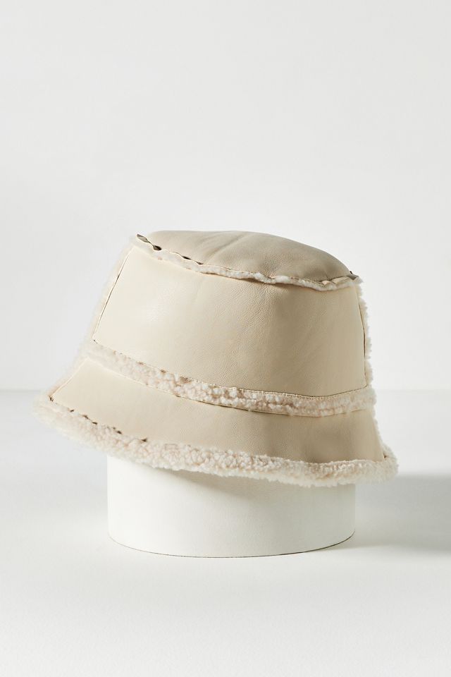 By Anthropologie Sherpa-Trimmed Faux-Leather Bucket Hat  display picture 1