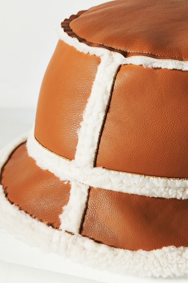 By Anthropologie Sherpa-Trimmed Faux-Leather Bucket Hat  display picture 3