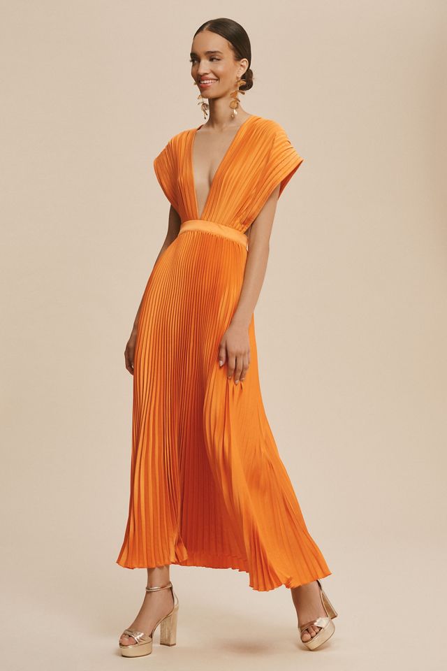 L'IDEE Gala Deep-V Pleated A-Line Maxi Dress #4