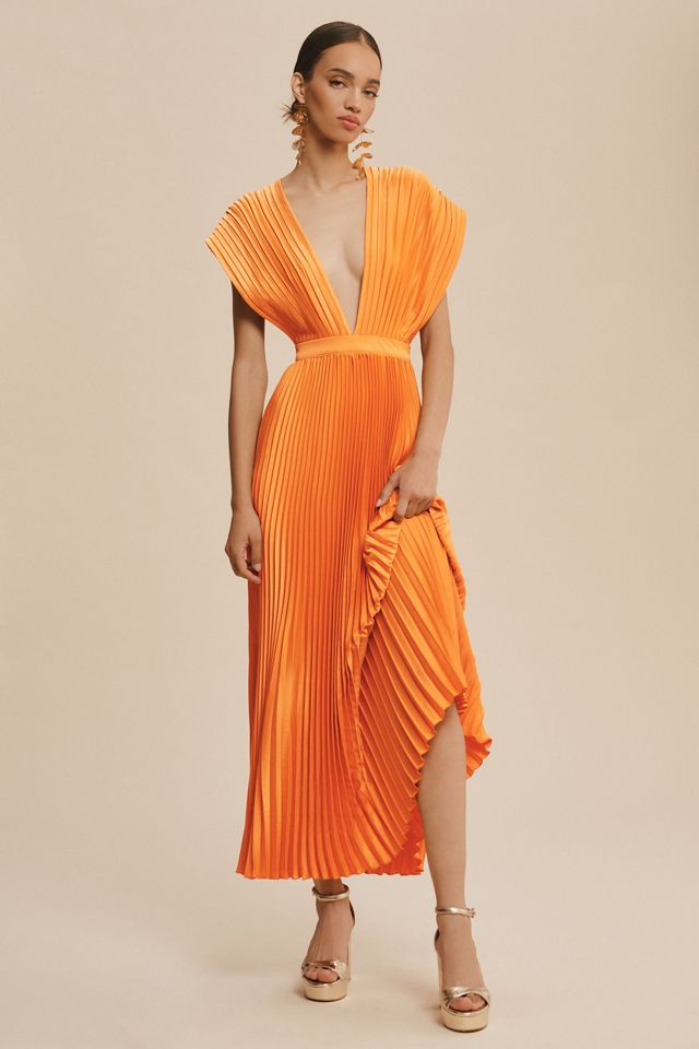L'IDEE Gala Deep-V Pleated A-Line Maxi Dress #1