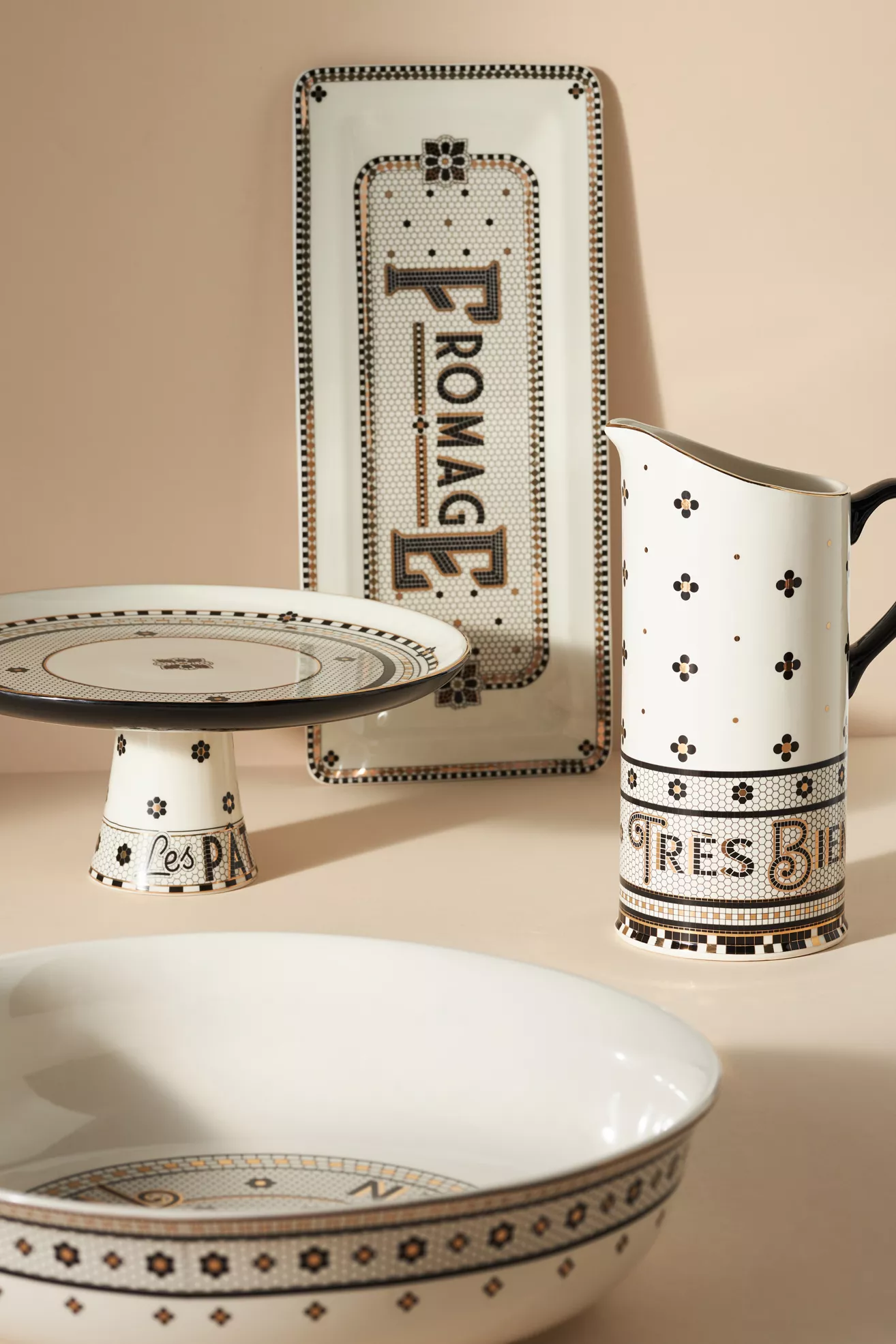 Bistro Tile Stoneware 24k Gold Accent Pitcher - thumbnail 3