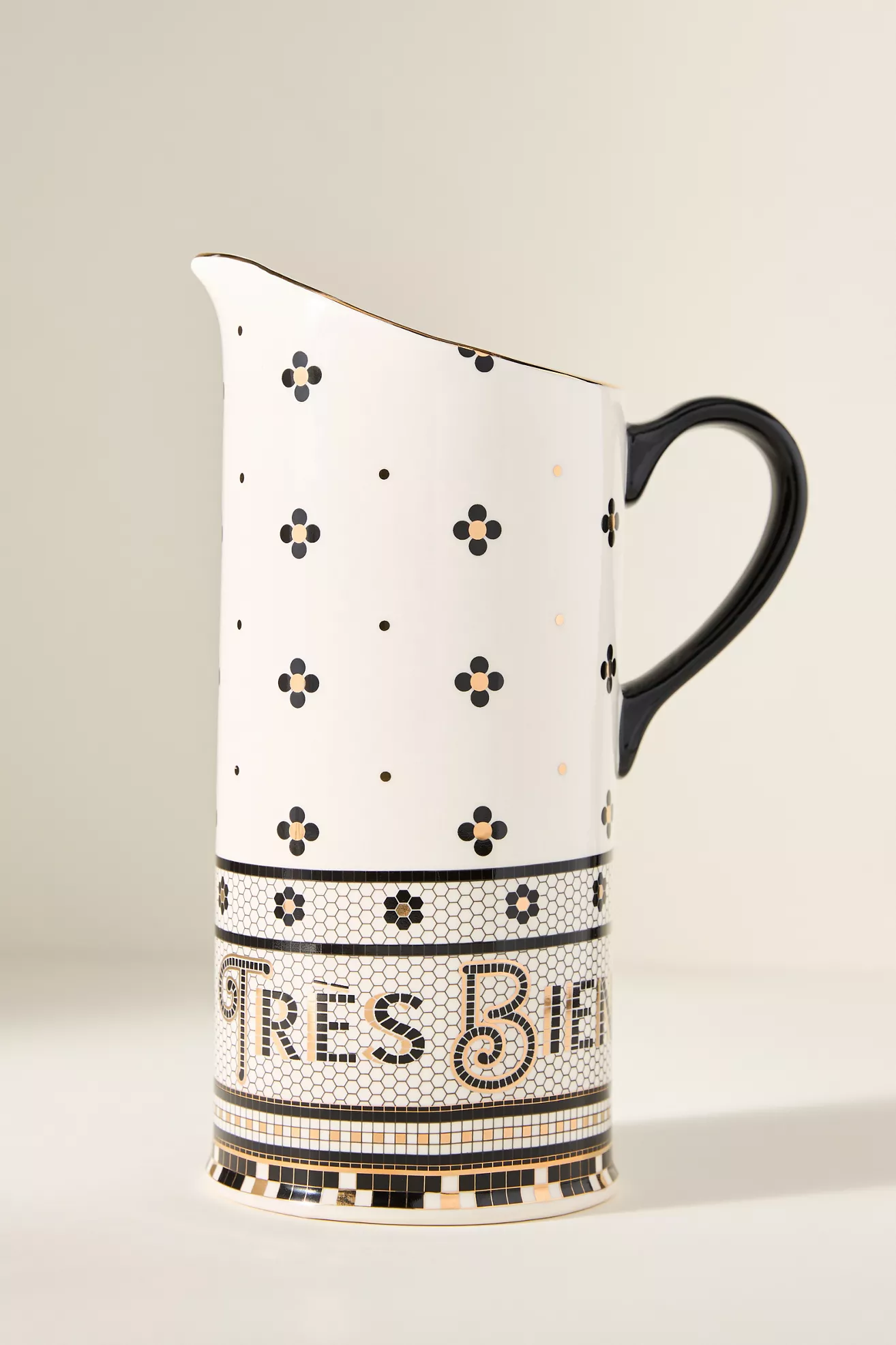 Bistro Tile Stoneware 24k Gold Accent Pitcher